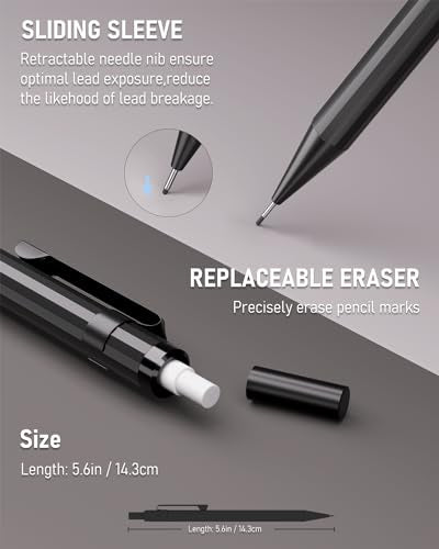 Four Candies Metal Mechanical Pencils 0.5 & 0.7 mm, 2PCS Mechanical Pencils with Dual Spring, 8 Tubes Lead Refills, 2PCS 4B Erasers and 18PCS Eraser Refills, Mechanical Pencil Set for Writing Drawing