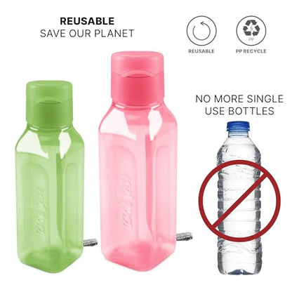 MILTON Bulk Water Bottles Set of 4 – 10 and 17oz Multicolor Bottles for Kids and Adults – Leak Proof with Carry Strap – Square Reusable Bottles for Juice, Drinks BPA-Free Dishwasher-Safe - color: Square Pink/Green