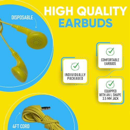 5 Pack Bulk Wired Earphones, In Ear Earbud Headphones with 3.5mm Jack, 4ft Tangle Free Cable, Comfortable Fit, Affordable and Cost Effective, Ideal for School Classroom Testing Students, Black