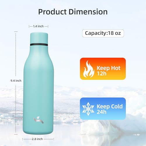 Konokyo Insulated Water Bottle with Strap,18 oz Double Wall Stainless Steel Vacuum Bottles Metal Water Flask,Turquoise - color: Turquoise, size: 18 Ounces