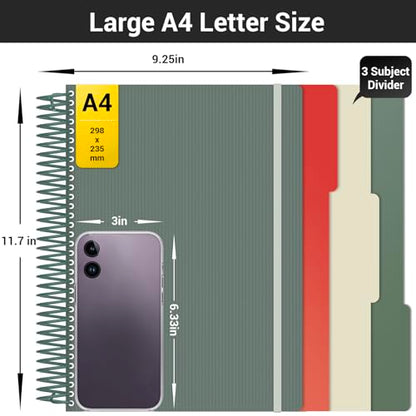 EUSOAR Spiral Graph Paper Notebook, A4 9.25" x 11.7" Large 3 Subject Notebook Journal, Grid Graph Ruled Paper Composition Notebook 240 Pages with Pocket for Math, Science and Engineering Students - color: Green, style: A4 Graph