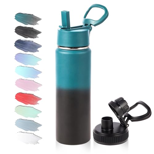 Volhoply 20oz Insulated Stainless Steel Water Bottle with Straw Lid, Kids Wide Mouth Double Wall Vacuum Cups with Handle,Reusable Outdoor Sports Camping Metal Bottles,Travel Flask(Indigo Black,1) - color: Indigo Black