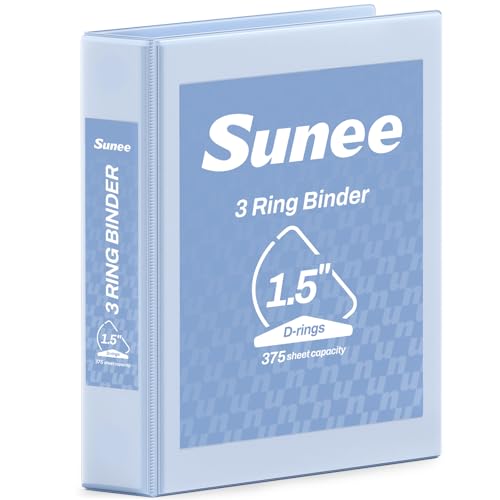 SUNEE 3 Ring Binder 1.5 Inch D Ring, Clear View Binder Three Ring PVC-Free (Fit 8.5x11 Inches) for School or Office Supplies, Haze Blue, 1 Pack - color: Haze Blue, size: 1.5 Inch, style: 1 Pack