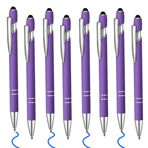 8 Pcs Blue Ink Ballpoint Pen with Stylus Tip 2 in 1 Stylus Ballpoint Pen Metal Pens Stylus Pen for Touch Screens School Office Coworkers (Purple) - color: Multicolor Rose Gold