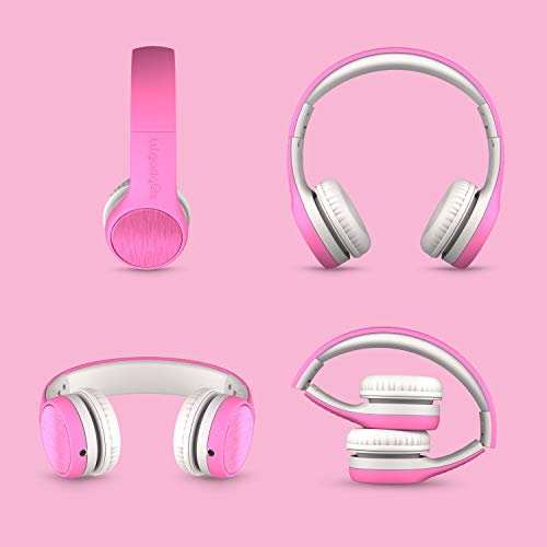 LilGadgets Connect+ Style On-Ear Kids Headphones with Microphone - SharePort Technology, SoftTouch Padding, Detachable Cable, Volume Limiting, Durable & Adjustable - Pink - color: Pink