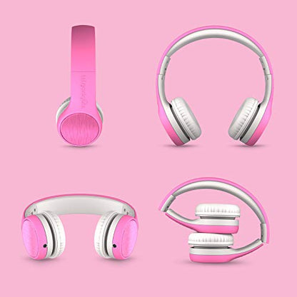 LilGadgets Connect+ Style On-Ear Kids Headphones with Microphone - SharePort Technology, SoftTouch Padding, Detachable Cable, Volume Limiting, Durable & Adjustable - Pink - color: Pink