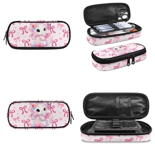 Large Capacity Teen Backpack Set with Insulated Lunch Bag and Pencil Case,Cute Dinosaur 3-in-1 School Backpack Lunchbox Pouch for High School Middle School Girls, Durable Student Daypack - color: Pink Bows-cute Dinosaur