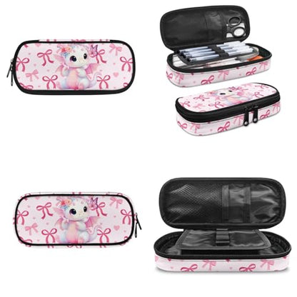 Large Capacity Teen Backpack Set with Insulated Lunch Bag and Pencil Case,Cute Dinosaur 3-in-1 School Backpack Lunchbox Pouch for High School Middle School Girls, Durable Student Daypack - color: Pink Bows-cute Dinosaur