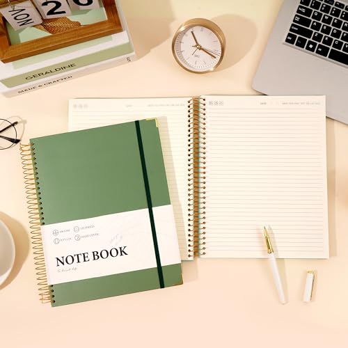 Large Spiral Notebook College Ruled with Tab Stickers A4 Notebooks for School Supplies Hardcover Spiral Notebook 8.5 x 11 Journal Note Book for Work Note Taking Women Men Writing, 220 Pages, Green | College Ruled, A4 Notebooks for School Supplies Journal