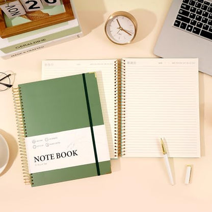 Large Spiral Notebook College Ruled with Tab Stickers A4 Notebooks for School Supplies Hardcover Spiral Notebook 8.5 x 11 Journal Note Book for Work Note Taking Women Men Writing, 220 Pages, Green | College Ruled, A4 Notebooks for School Supplies Journal