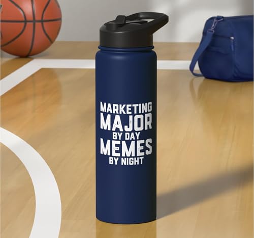 Marketing Major By Day Memes By Night Marketer Joke Student Stainless Steel Insulated Water Bottle - color: Navy Blue