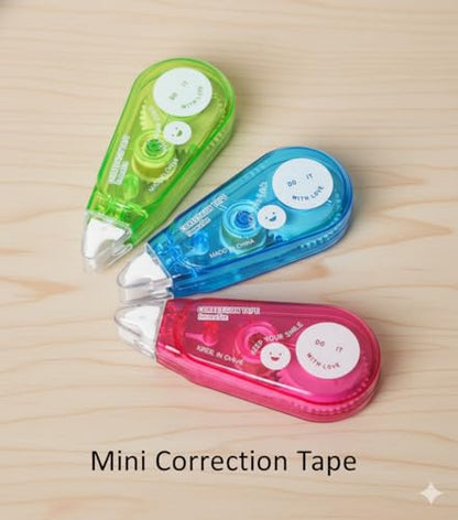 Correction Tape Mini with Cap, (Pack of 3) Compact White-Out Tape Rollers, Rotating Head for Smooth Application, 5mm x 16.4ft Each, Office and Study Supplies