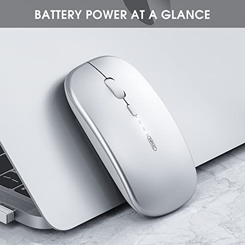 INPHIC Rechargeable Wireless Computer Bluetooth Mouse Tri-Mode | BT 5.0/4.0+2.4G, Multi-Device Slim Silent Mouse, 2400 DPI Portable Mouse for iPad MacBook Laptop Android Tablet Windows PC - color: Silver, style: 2.4G