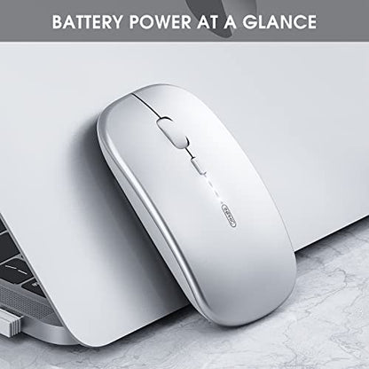 INPHIC Rechargeable Wireless Computer Bluetooth Mouse Tri-Mode | BT 5.0/4.0+2.4G, Multi-Device Slim Silent Mouse, 2400 DPI Portable Mouse for iPad MacBook Laptop Android Tablet Windows PC - color: Silver, style: 2.4G