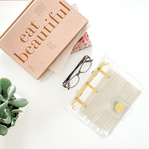 OFFSCH Cover Mini 3-ring Loose-leaf Notebook, Small Portable Binder with Yellow Clips, Multi-function Pocket Notepad for Students and Journaling