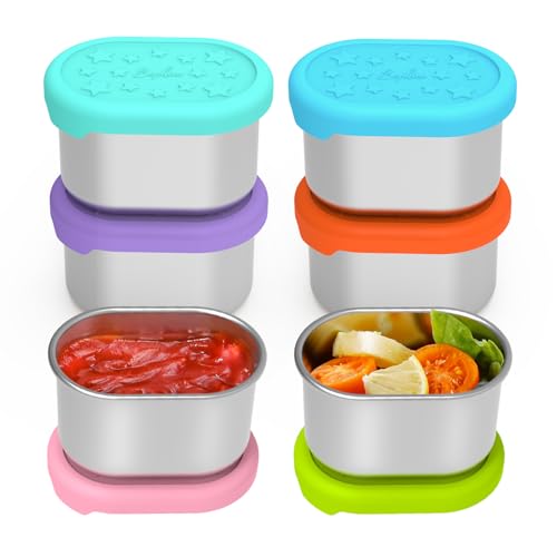 SOPHICO Stainless Steel Snack Containers for Kids, 3 oz Small Food Storage Container with Silicone Lid - Perfect 304 Metal Toddler Lunch Box for Daycare and School, Leak Proof (3oz, 6 PACK) - color: 3oz, 6 Pack