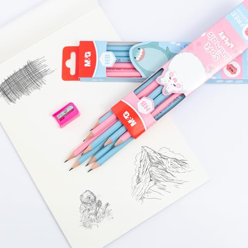 M&G Lucky Series 24 Pack HB Wood-Cased Pencils, Pre-Sharpened with 2 Mini Sharpeners, Cute Blue and Pink Hexagonal Solid Barrels with Matching Erasers for School Office Classroom Supplies - color: Lucky Series Blue & Pink, style: HB