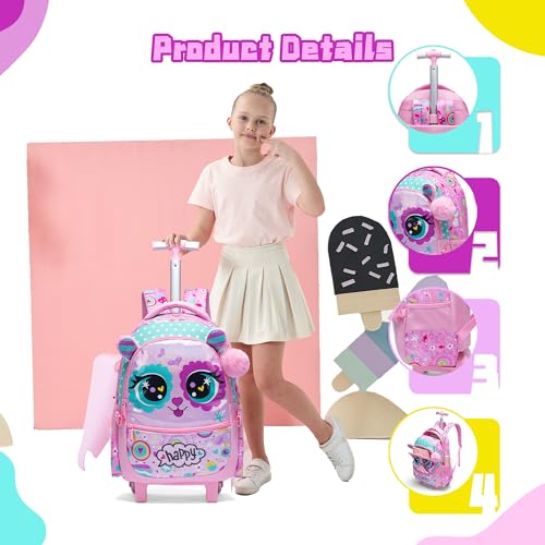 Rolling Backpack for Girls Backpacks with Wheels for Elementary Preschool Students Kids 2 in 1 Travel Luggage Carry on Suitcase for Girls Age 8-10 - color: Rose 01