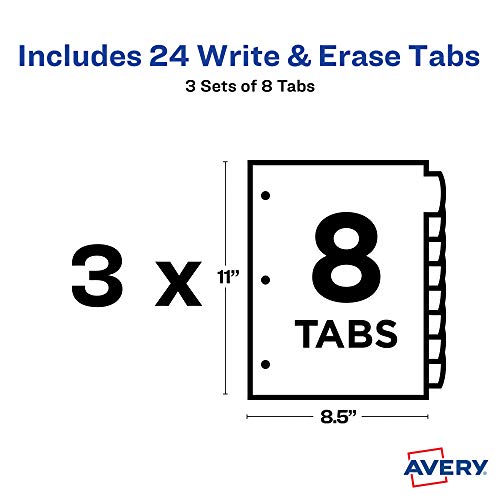 Avery Big Tab Write & Erase Durable Plastic Dividers,8-Tab Set,Multicolor Brights,3 Sets (21210),(Pack of 8) - size: 8 tab (Pack of 8), style: 3 Sets