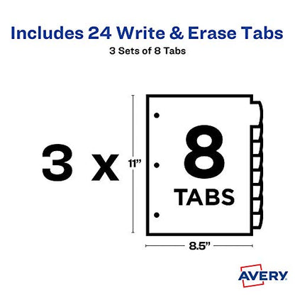 Avery Big Tab Write & Erase Durable Plastic Dividers,8-Tab Set,Multicolor Brights,3 Sets (21210),(Pack of 8) - size: 8 tab (Pack of 8), style: 3 Sets