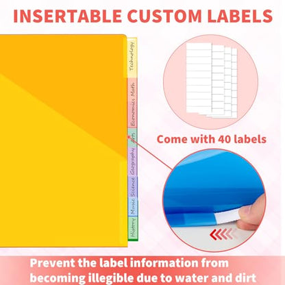 40 Pack 3 Ring Binder Dividers with Tabs and Pockets, 8 Tab Divider for 3 Ring Binder, Plastic 2-Pocket Dividers for Letter Size