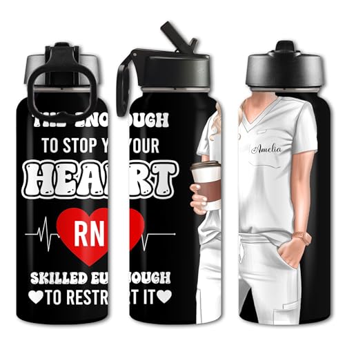 Custom Nurse Water Bottle 18/32oz Stainless Steel Insulated with Lid Personalized Nurse Gifts for Women Medical Staff Inspiration Gifts for Nurse Week Graduation Birthday Healthcare Worker - color: Design-10