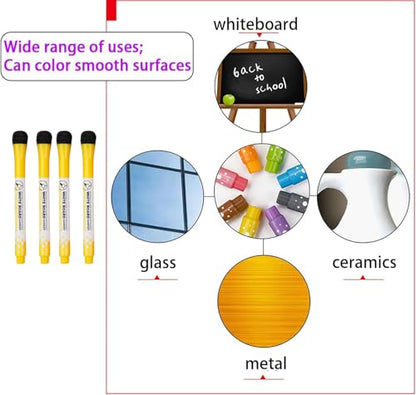4 Pcs Magnetic Whiteboard Pen, Writing Drawing Erasable Board Marker, Dry and Wet Erase Markers Markers Office Supplies (Yellow Ink) ﻿