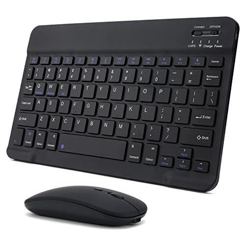 Rechargeable Bluetooth Keyboard and Mouse Combo for iPad, Ultra-Slim Portable Wireless Mouse Keyboard for iPad Pro Air Mini iPhone Samsung Tablet Cell Phone Android, iPadOS/iOS 13 and Above (Black) - color: Black
