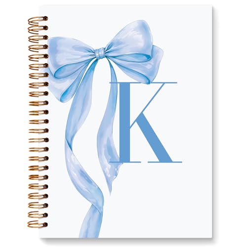 JXREQ Coquette Blue Bow Personalized Notebook, Initial Letter K Monogram Journal, Preppy Girly Ribbon Bow Journal, Monogrammed Gifts for Women, Aesthetic Spiral Notebook 5.5x8.3 - color: K Blue