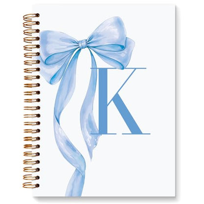 JXREQ Coquette Blue Bow Personalized Notebook, Initial Letter K Monogram Journal, Preppy Girly Ribbon Bow Journal, Monogrammed Gifts for Women, Aesthetic Spiral Notebook 5.5x8.3 - color: K Blue