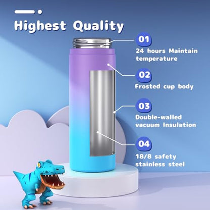 Gonfoam 20oz Kids Stainless Steel Insulated Water Bottle, 2 Pack | DIY Stickers, BPA-free, Leak-proof, Sturdy, Keeps Cold 24h, Easy to Carry, Easy to Clean, Back to School, Gifts - color: Purple+Green, size: 20 Ounces