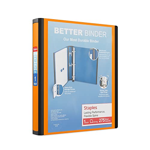 Staples Better Binder 1‑Inch D‑Ring 3‑Ring View Binder, Durable High‑Quality Binder for Office & School Organization, Orange - color: Orange, size: 1-Inch, style: 1 Pack