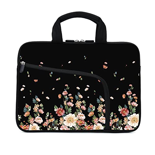 11.6-12.2 Inch Laptop Sleeve Case - Chromebook, Ultrabook, Notebook, Tablet Neoprene Handle Case for Men Women - Two Pockets Fit Apple MacBook Air, Samsung, Acer, HP, DELL (Flowers) - color: Flowers
