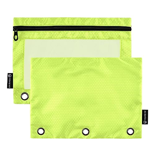 MCHIVER Neon Yellow Pencil Pouch for 3 Ring Binder Pencil Pouches with Zippers Clear Window Binder Pockets Pencil Bags for Work Daily Office 2 Packs - color: Neon Yellow