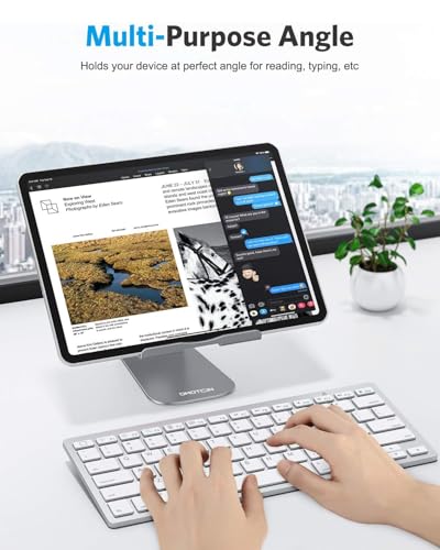 OMOTON T1 Adjustable Tablet Stand for Desk, Aluminum Holder for iPad Grey | Solid Metal Build | Charging Cutout | Anti-Slip Silicone Pads | Multi-Angle Adjustable | Fits 3.5-12.9" | Holds Thick Cases - color: Grey