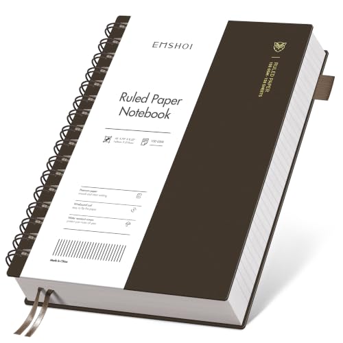 EMSHOI Lined Spiral Journal Notebook, 300 Pages, A5 Size (5.7'' x 8.2'') | College Ruled, 100 GSM Thick Paper, Flexible Plastic Cover, for School, Writing, Work, Office & Journaling (Coffee) - color: Coffee, size: A5