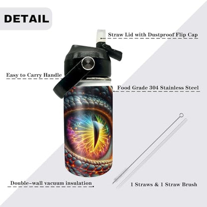 Dragons Eye Kids Water Bottle 12oz Stainless Steel Insulated Bottle Vacuum Leak Proof Straw Lid with Double Wall BPA Free School (Color1) - color: Color1