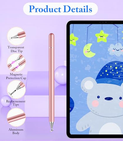 Kenkor Stylus Pen for Touchscreen, 2Pcs Universal Touch Pencil, Pink+Silver | Active Stylus Pen for Nintendo Switch 2/ iPad/iPhone/Android/Samsung Galaxy/Huawei/Lenovo/Microsoft Surface, Touchscreens Pen - color: Pink+Silver