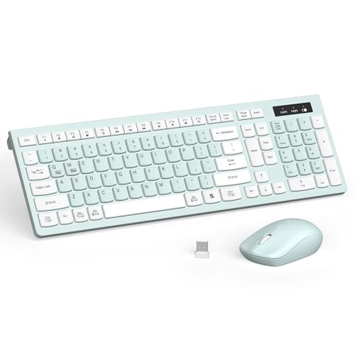 Wireless Keyboard and Mouse Combo, Full-Sized Wireless Keyboard and Adjustable DPI Mouse, 2.4GHz USB Receiver, Keyboard and Mouse for PC, Windows, Desktop, Laptop (Mint Green and White) - color: Mint Green and white