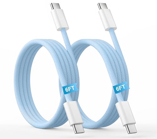 【2-Pack 6.6FT】 USB C to USB C Fast Charging Cable, Braided Type-C Cord for iPhone 17/16/15/Pro/Max, iPad Pro/Air/Mini, MacBook, Galaxy S24/S23/S22, Pixel 7/6-60W PD Durable Charger Cable, Blue - style: Type C 6.6FT (Blue)