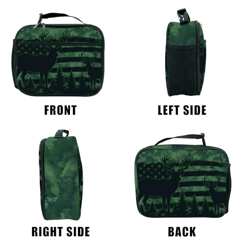 Camo Flag Deer Lunch Box Insulated Reusable Lunch Bag Tote Cooler for Women Men Boy Girl School Work Office Picnic - color: Camo Flag Deer