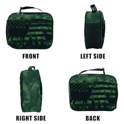 Camo Flag Deer Lunch Box Insulated Reusable Lunch Bag Tote Cooler for Women Men Boy Girl School Work Office Picnic - color: Camo Flag Deer