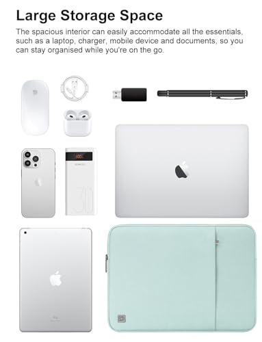 DOMISO Laptop Case Laptop Sleeve Cover Compatible with 15 inch MacBook Air M4/A3241 2025, M3/A3114,M2/A2941,15 inch MacBook Pro A1990 A1707,Compatible with Dell XPS 15 Plus with Pocket,Mint Green - color: Mint Green, size: 14 inch