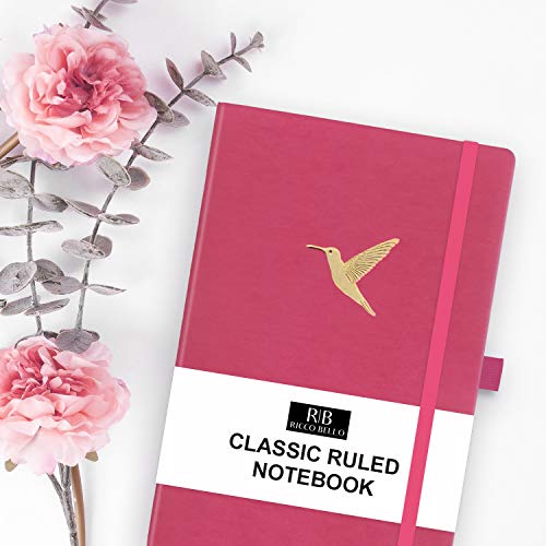 RICCO BELLO Lined Journal Notebook, Hummingbird | Faux Leather Hardcover, With Pen Holder, 96 Sheets / 192 Pages, College Ruled, 5.7 x 8.4 Inches - color: Hummingbird
