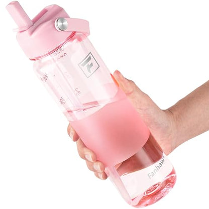 Fanhaw 32 oz Clear Water Bottle with Straw Lid - Tritan, BPA-Free, Lightweight, Wide Mouth, Leak-Proof, Perfect for Gym, Travel, School, Office, and Sports(Cherry Blossom) - color: Cherry Blossom