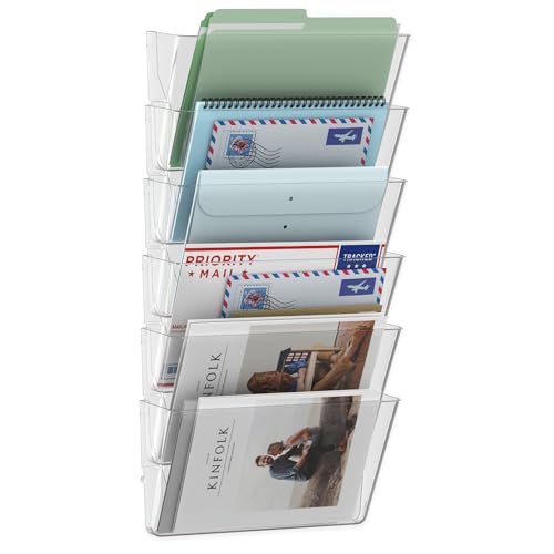 MINDEPOT 6 Pockets Acrylic Wall File Organizer, Clear Wall File Holder, Plastic Hanging Wall File Holder for Office, School and Home, Clear - color: Clear, size: 6Pack