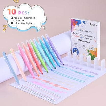 Dual tip Highlighters and gel pens set and Fine Point Blue Permanent Markers Bulk