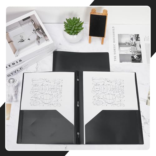 Lincia 100 Pcs Plastic Folders with Pockets and Prong Folders with Prongs 2 Pockets for Office, School for Students, Teachers, Office Workers(Black) - color: Black