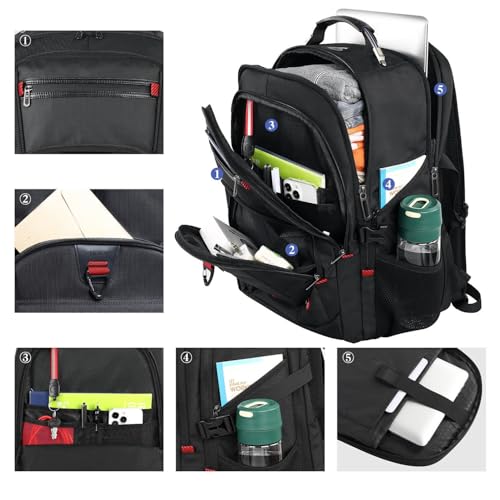 Z-MGKISS 52L Extra Large Travel Backpack for Men&Women, Fit 17.3" Laptops | LifetimeWarranty, Large Capacity, Long-Term Durability, TSA Friendly,Anti-Theft,Water Resistant,Business,College Rucksack Bag - color: Black, size: 17.3 Inch (20''x15''x10'')