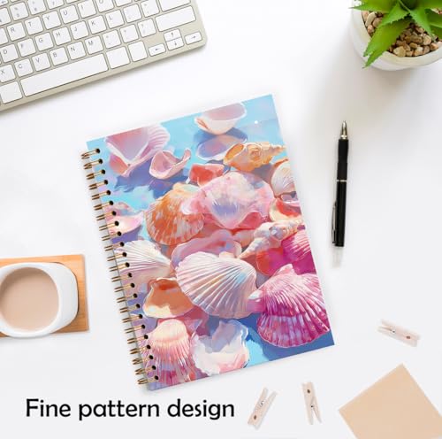 XUNLURY Pink Seashell Beach Notebook, Pastel Coastal Beach Aesthetic Journal, Seashell Gifts Journal, Gifts for Beach Lovers Hardcover Spiral Notebooks, 5.5x8.3 Inch - color: Color_Ff